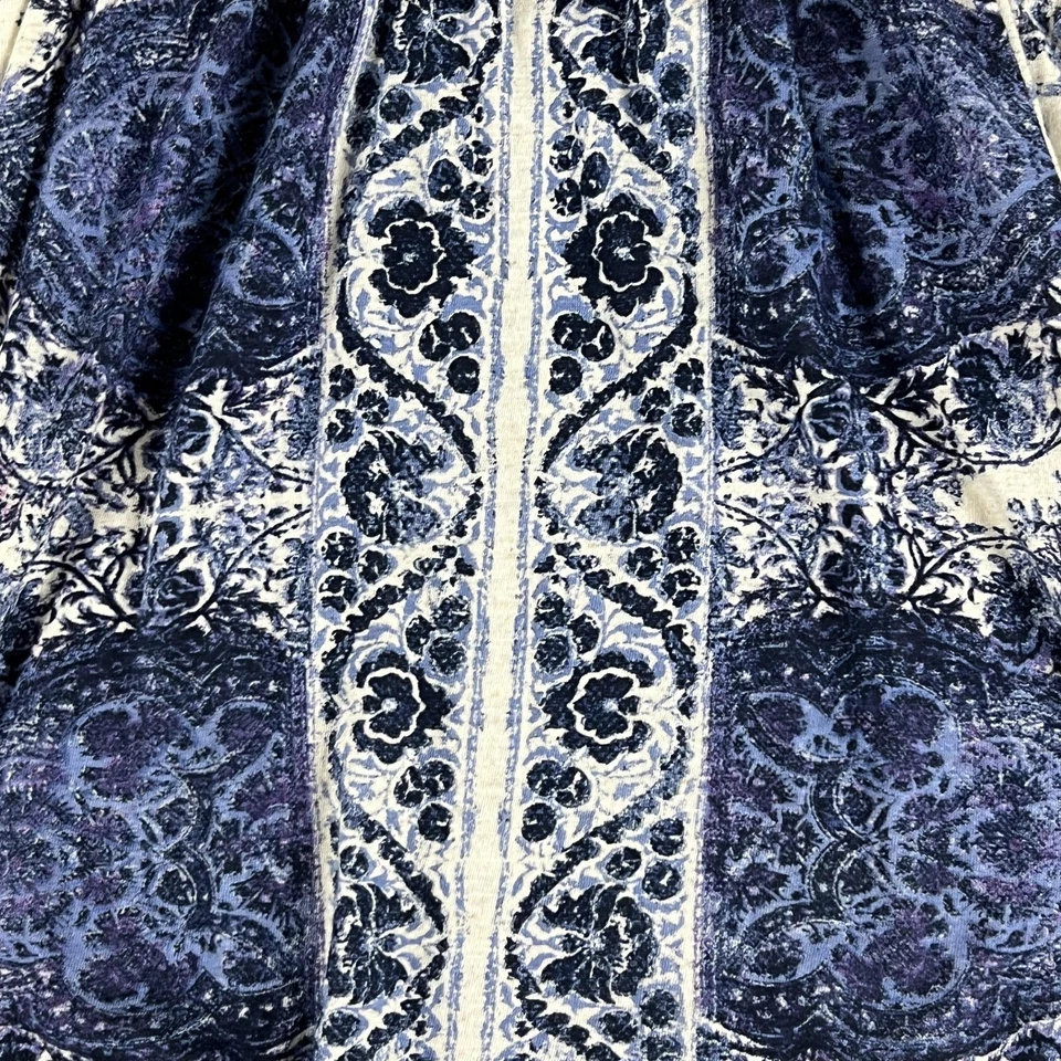 Camiseta sin mangas Lucky Brand para mujer XS azul marfil estampado boho encaje espalda mezcla de lino Foto 3 de 4