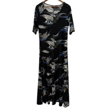 Attitudes by Renee Dress Womens Medium Black Blue Abstract Maxi A-Line Stretch