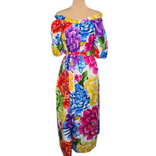 Farm Rio Rainbow Chita Off Shoulder Puff Sleeve Maxi Dress L