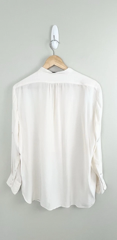 Túnica smoking Kenneth Cole New York feminina 100% seda marfim manga longa tamanho 8 - Imagem 2 de 4