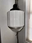 Vintage 1920s Art Deco Milk Glass Skyscraper Ceiling Lamp Light Fixture