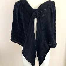 VTG Nine West Silk Blend Cape Shawl One Size Black Open Weave Lightweight NEW