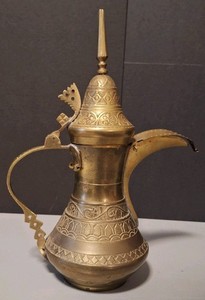 Islamic Arabic Brass Engraved Tea/coffee Pot Vintage Original Patina