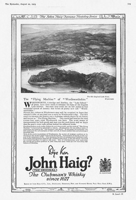 JOHN HAIG WHISKY Old England Lake Hotel, Windermere - Antikdruck 1923