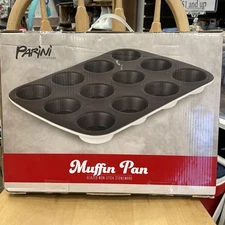 Parini Non-Stick Glazed Stoneware 12 Cup Muffin Pan Brand Backware New In Box 