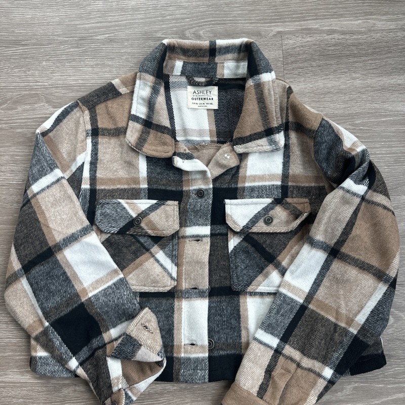 Ashley Outerwear Jacket Women's XL Plaid Plush Soft Brown/Black/White Cropped