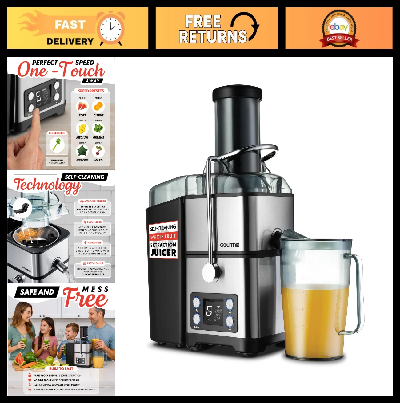 6-Speed Digital Centrifugal Juicer - Extra-Wide Chute, Self-Cleaning, 36oz Pitch