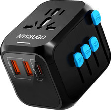 NYQIUGO Universal International Power Travel Plug Adapter with 3 USB Black