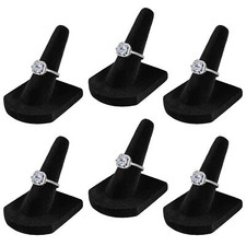 Ring Display Finger Shaped Velvet Single Ring Holder 6 Pack, Black