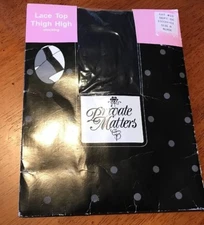 Private Matters BLACK LACE TOP THIGH HIGH THI HI STOCKINGS Size A 8 1/2-9