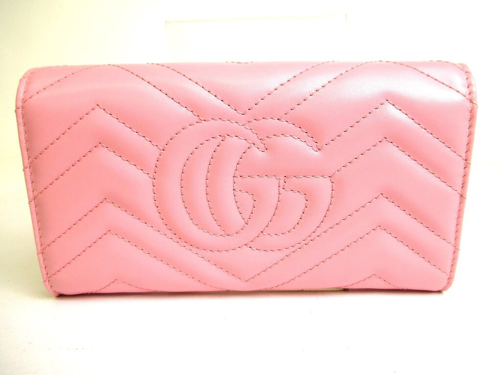 Auth GUCCI Marmont G Pink Leather Continental Wallet Flap