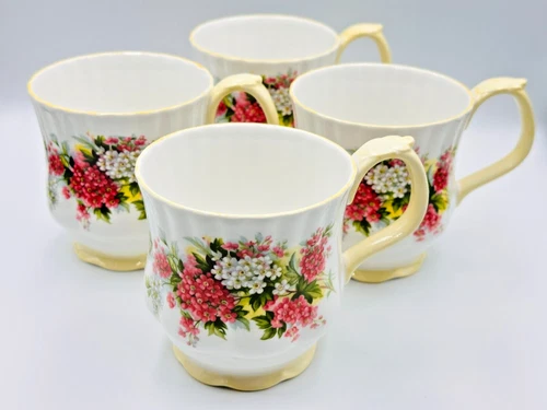Vintage Royal Albert "HAWTHORN" Blossom Time Series Bone China Mug Set of Four