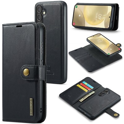 DG.MING Cowhide Leather Detachable Wallet Case for Samsung Galaxy S24 FE