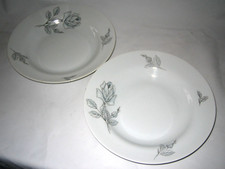2 pc set  Bavaria Gray Grey Rose rimmed soup Pasta bowls 9 1/4" green stamp RARE