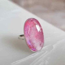 Genuine Blue Fire Pink Moonstone Ring, 925 Silver Ring, Handmade All Size SB-01