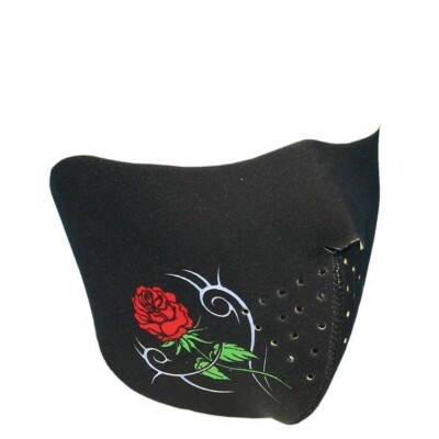 Damen Motorrad Tribal Rose Face Mask Gesichtsschutz Halb Maske Sturmhaube Black