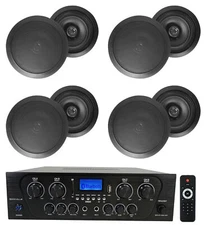 Rockville RPA40BT 4-Room Home Audio Kit Receiver+(8) 6.5" Black Ceiling Speakers