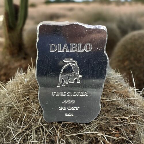 Diablo Bull Bar - 10 uncji trojańskich 999 czyste srebro - ręcznie odlewane losowe kształty - Zdjęcie 1 z 3