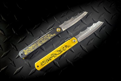 Higonokami Knives Ryubu Dragon Friction Folder Blue Steel Cleaver w/Dragon Spine