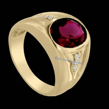 Natural Garnet & CZ Gemstones  with 925 sterling silver Gold Plated Ring #453