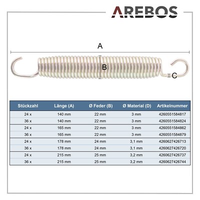 AREBOS Trampolin Sprungfeder Trampolinfeder Ersatzfeder 140 , 165 , 178 , 215 mm