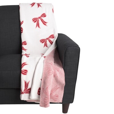 Rachel Zoe Bow Print Oversized Decorative Throw- Brand New-  Red BOWS Coquette