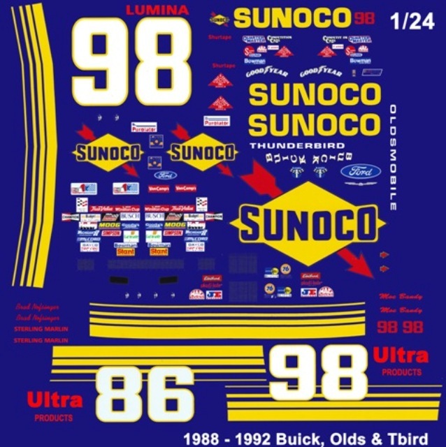 #98 Brad Nofsinger Sunoco 1988-1992 1/24th Scale Waterslide Nascar Decals