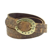 Ledergürtel 3 cm breit braun Büffelleder mit Hufeisenschnalle messing