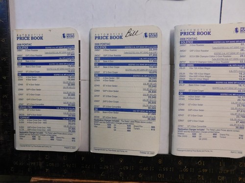 2008 PONTIAC SALESMAN PRICE BOOKLET .  3 PIECES