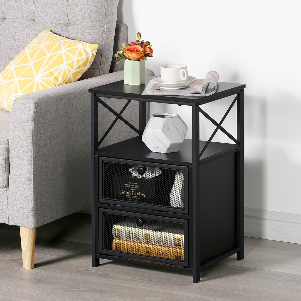 Bedside Table Side w/Drawer End Table Nightstand Living Room Bedroom