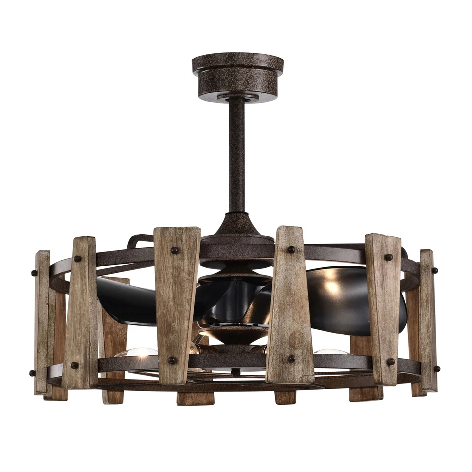 Woody 25 Inch Imitatioon Wood Grain Farmhouse Fandelier with Remote - Image 4 of 4