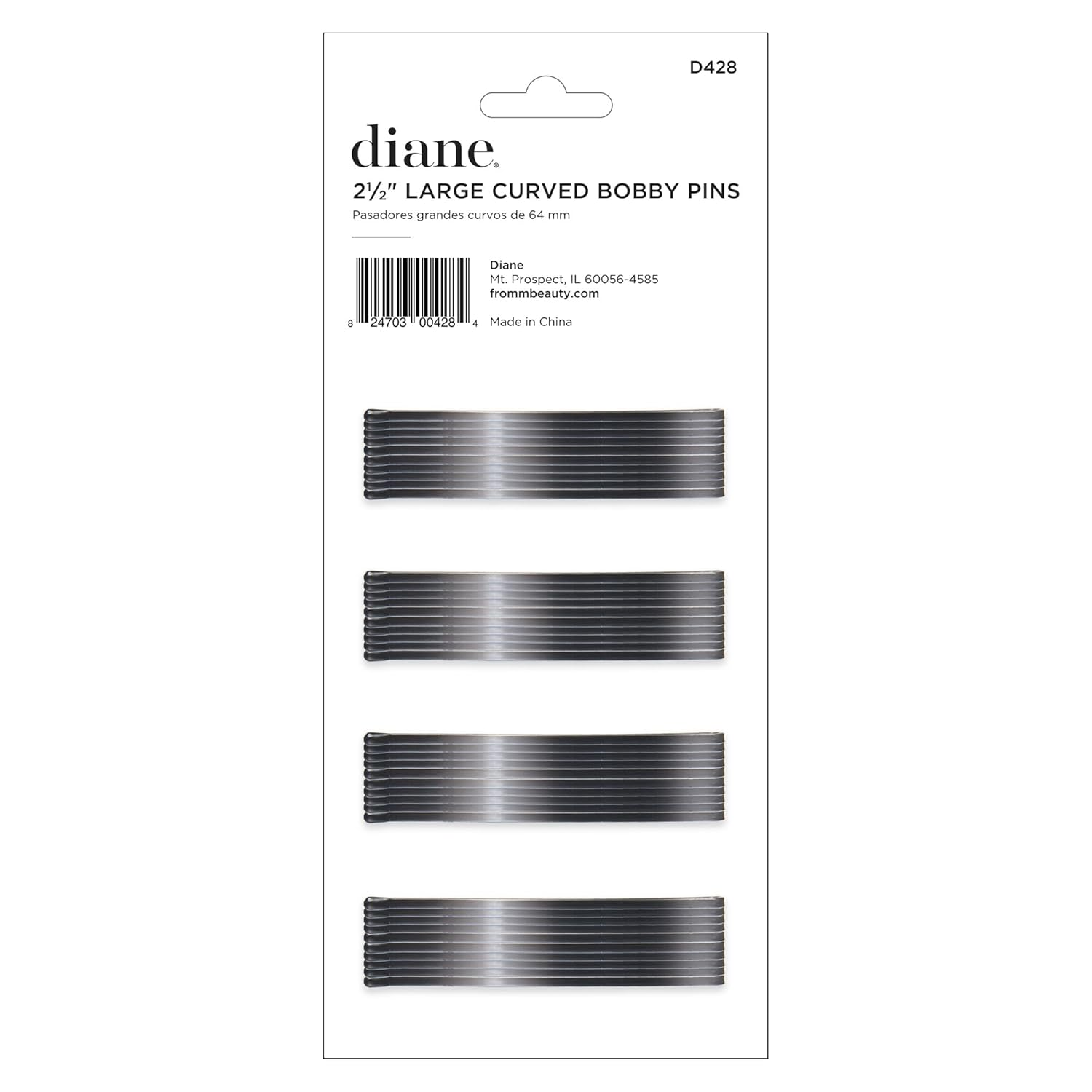 Diane 2.5-Inch Curved Black Bobby Pins for Women Salon Styling Hair Rollers