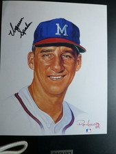 Warren Spahn Signed 8 x 10 Color Photo with COA and Ticket