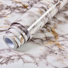 VIOPVERY White Brown Marble Peel and Stick Wallpaper 15.7" x 78.7", Waterproo...