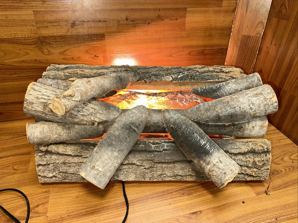 VINTAGE ELECTRIC LIGHT UP FIREPLACE WOOD LOGS CRACKLING SOUND FAUX FIRE - Image 1 of 4