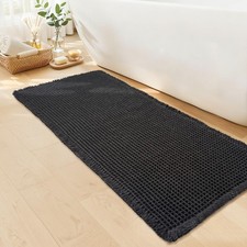Black Long Bathroom Rug - Waffle Runner Bath Mat Non Slip Washable, Super Abs...