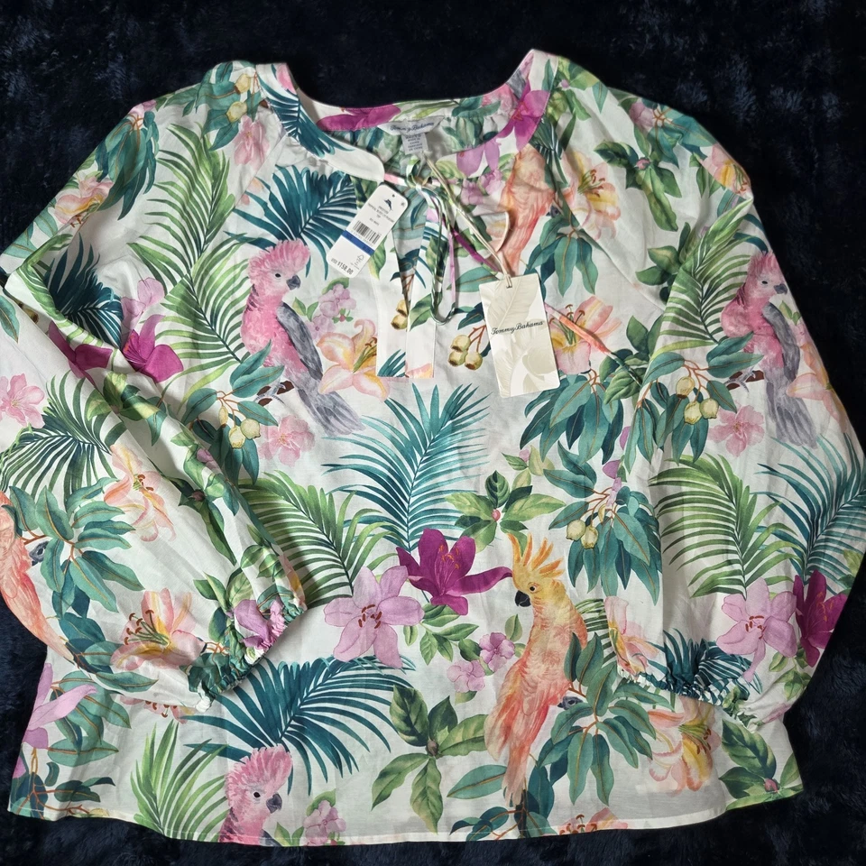 Top Campesino Tommy Bahama Tropical Bliss Talla XL Floral Playa Algodón/Seda Nuevo con Etiquetas  Foto 2 de 4