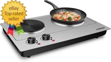 1800W Double Hot Plate, Stainless Steel Silver Countertop Burner Portable Electr
