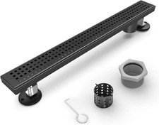 Shower Drain Offset Outlet for Bathroom: 18-Inch Black Linear Shower Drain