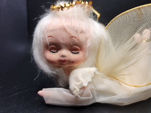 Vintage White Hair Angel Ornament Japan Tulle Wings Pixie Fairy Jestia - Picture 2 of 5