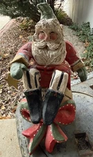 Vtg House of Hatten Santa Figure Sitting On Jingle Bell 8” Folk Art Primitive
