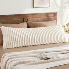 Fluffy Striped Body Pillow Cover with Zipper, Cream White, 20x54 Ultra-soft