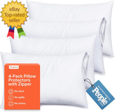 Ultra Soft Pillow Protectors with Zipper Standard Size Set of 4 White Dust