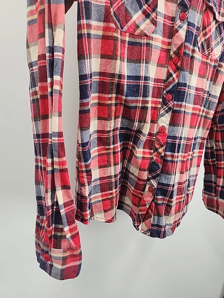 Camisa de franela Passport para mujer mediana a cuadros con botones manga larga Foto 4 de 4