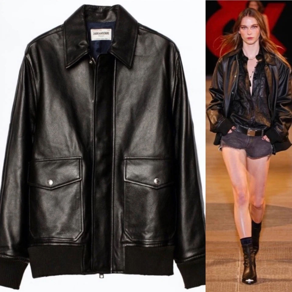 S 🔖 Chaqueta ZADIG VOLTAIRE Runway Kaia Cuero Grande Bikercore Negra