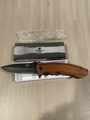 Snake Eyes Wood Handle Folding Pocket Knife Stainless Steel Blade