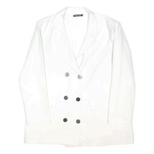 BOOHOO Womens White Double Breasted Blazer Jacket UK 16 Polyester Blend Button