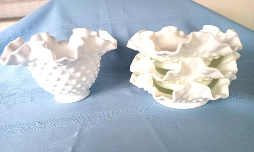 LOT  Fenton Milk Glass Hobnail Bowl and 3 Ashtrays