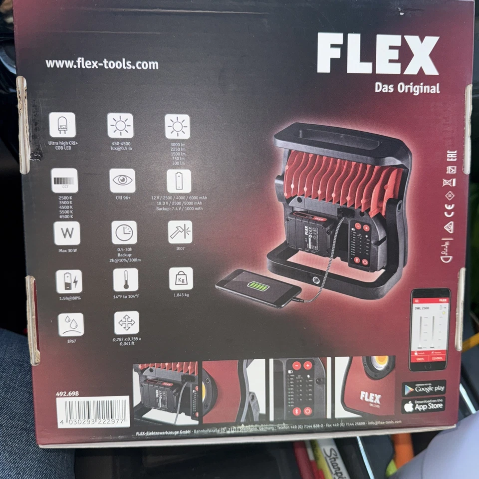 Flex LED LIGHT BATTERY POWERED 12V/18V DAS ORIGINAL DWL 2500 New On Box - Image 4 of 4