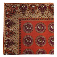 Burnt Orange & Beige Geometric Ancient Madder Silk Pocket Square (Hand-Rolled)